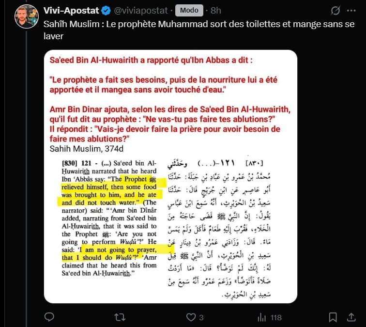 Réfutation d’un cancre : non, le Prophète ﷺ ne mangeait pas sans se laver les mains...